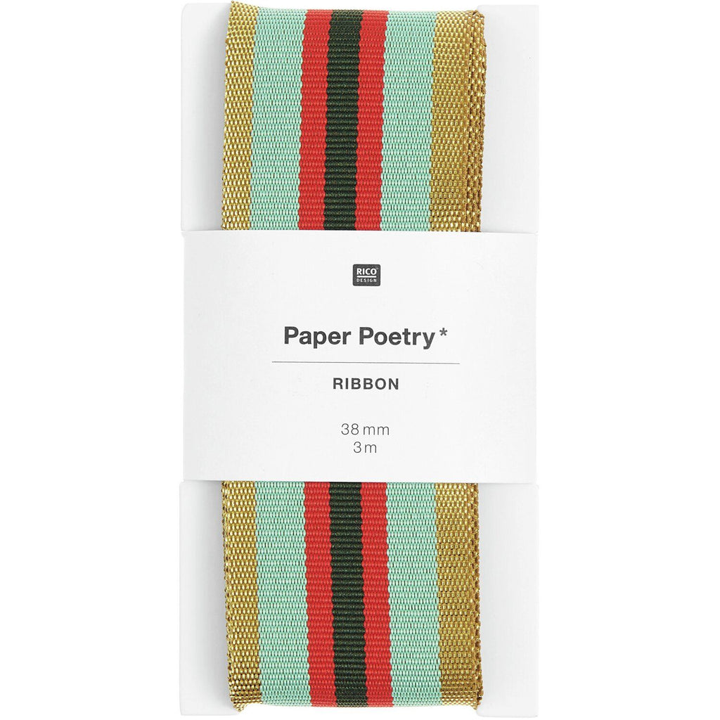 Cinta Poliéster <br> Rayas Gold/Green/Red - 38mm Ancho