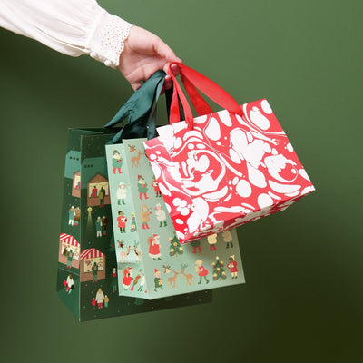 Bolsa de Regalo Pequeña  Rojo Marmolado - 22 x 18 x 10 cm