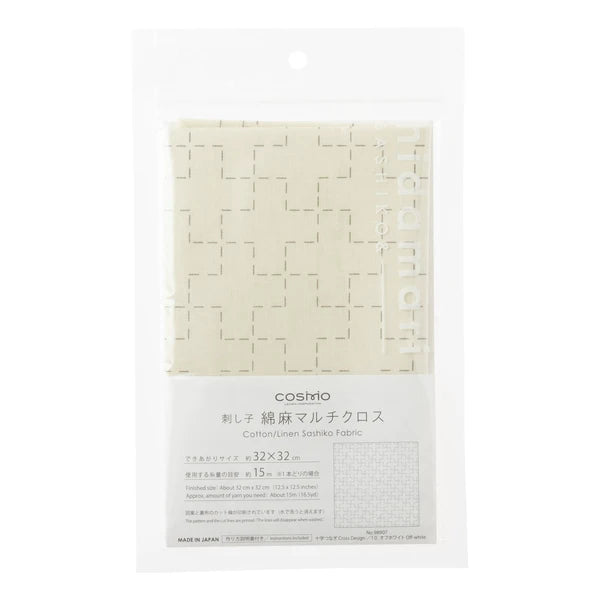 Tela Algodón-Lino con Diseño Sashiko "Hidamari" <br> Crosses-2 Blanco 98907-10