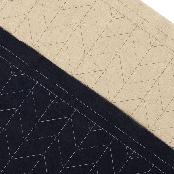Tela Algodón-Lino con Diseño Sashiko "Hidamari" <br> Sugiaya Azul 98908-4