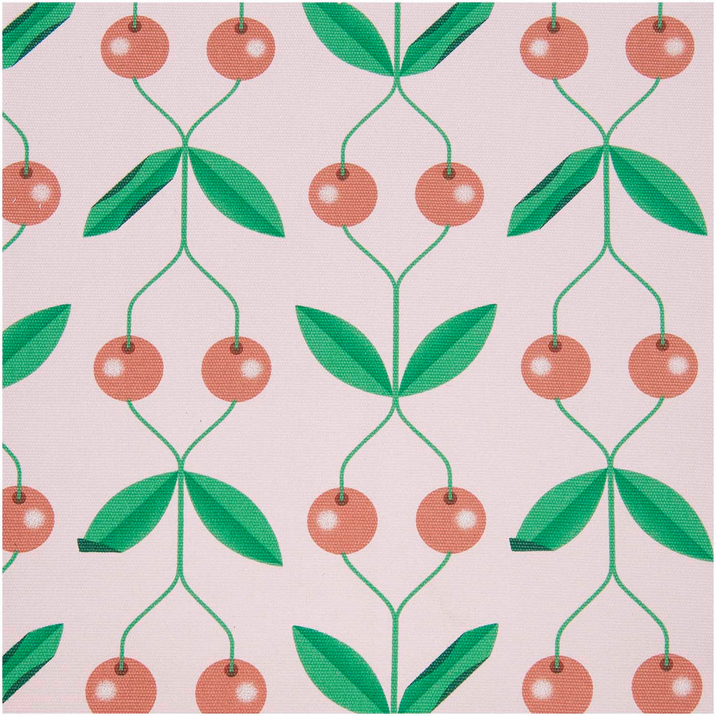 Tela Lona Canvas Cherries, Pink (100% Algodón) <br> De corte, Ancho 140 cm