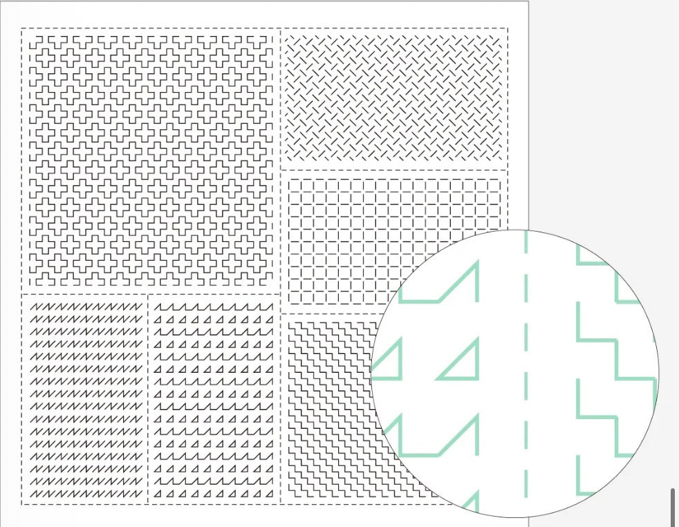 Sashiko Sampler / Tela Blanca 100% Algodón con Diseño Sashiko <br> Distintos Diseños