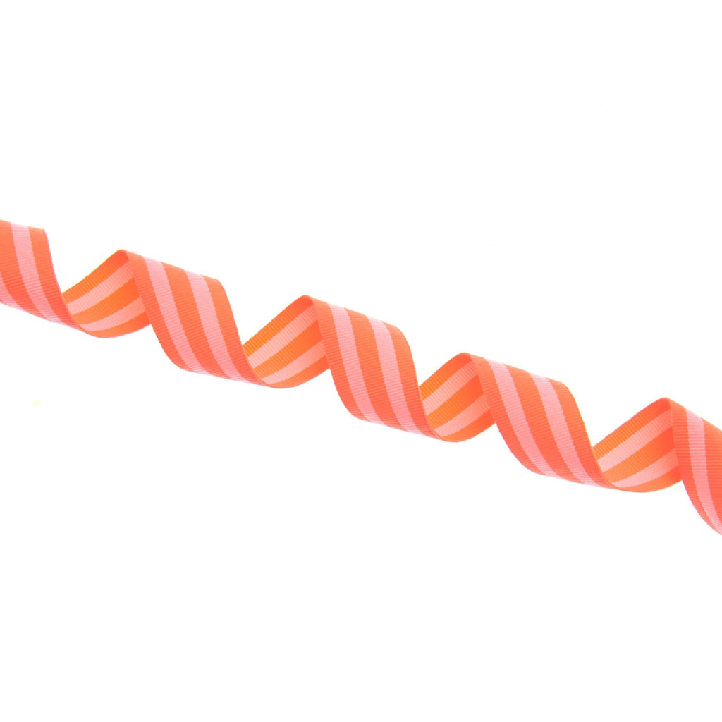 Cinta Poliéster <br> Rayas Rosado/Rojo Neón 25mm Ancho