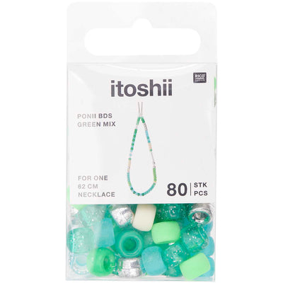 Pack de Mostacillas Ponii Beads  Green Mix 80 pcs