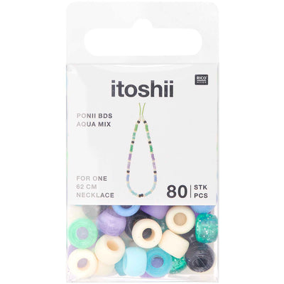 Pack de Mostacillas Ponii Beads  Aqua Mix 80 pcs