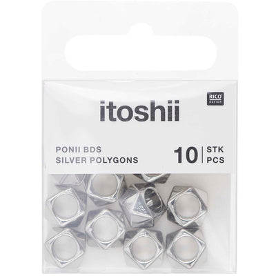 Pack de Mostacillas Ponii Beads  Polygons Silver 10 pcs