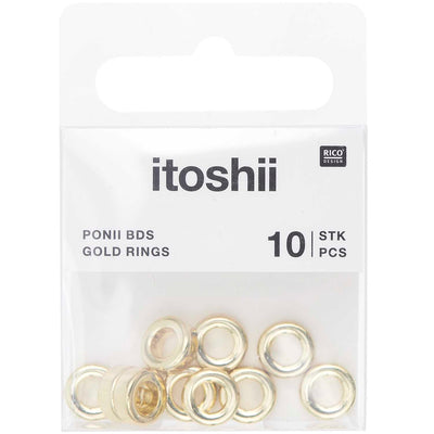 Pack de Mostacillas Ponii Beads  Rings Flat Gold 10 pcs