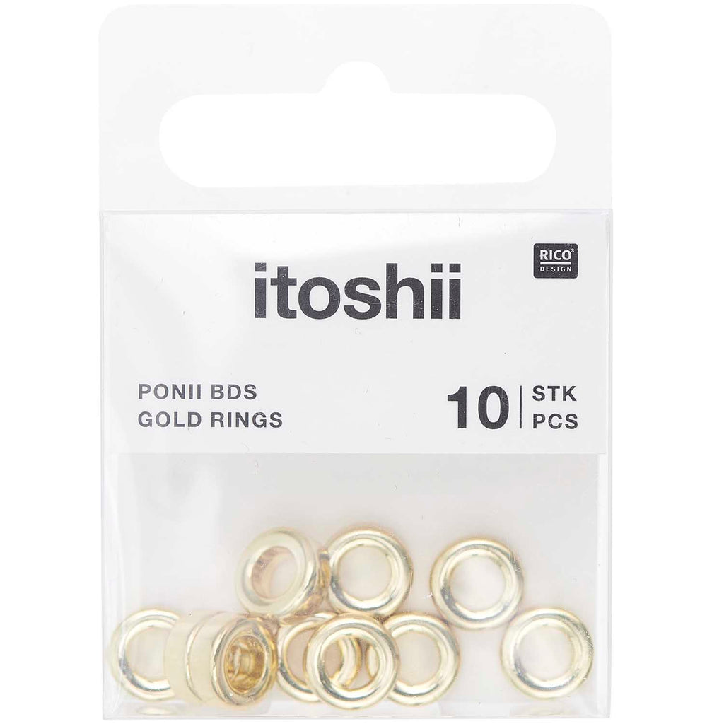 Pack de Mostacillas Ponii Beads <br> Rings Flat Gold 10 pcs