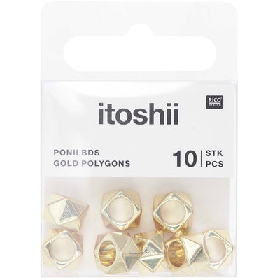 Pack de Mostacillas Ponii Beads  Polygons Gold 10 pcs