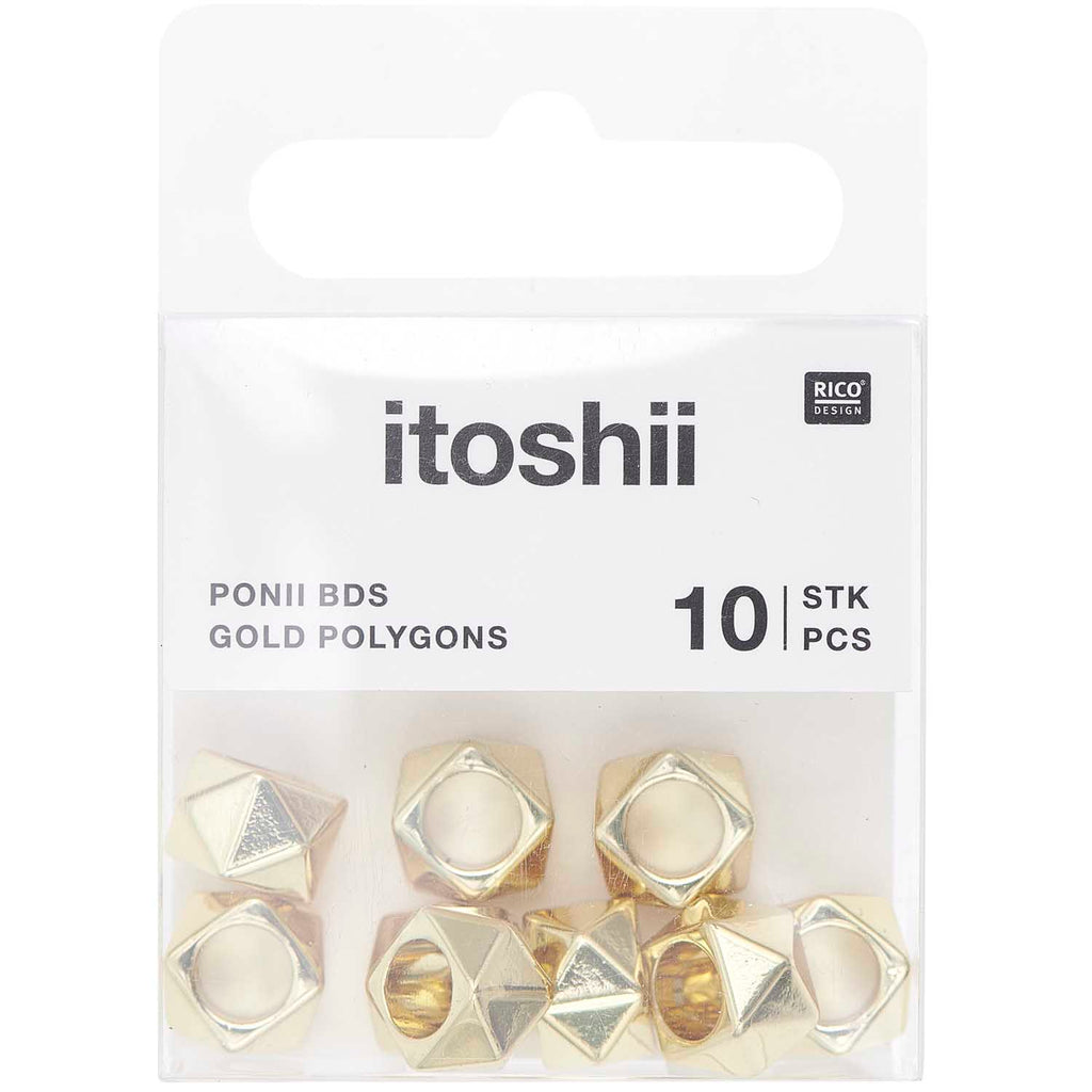 Pack de Mostacillas Ponii Beads <br> Polygons Gold 10 pcs