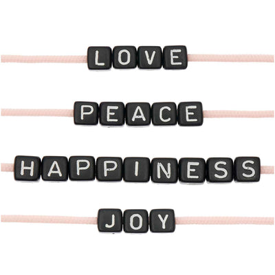 Pack de Mostacillas Ponii Beads  Cube Bead Black (Love/Peace/Happiness/Joy)