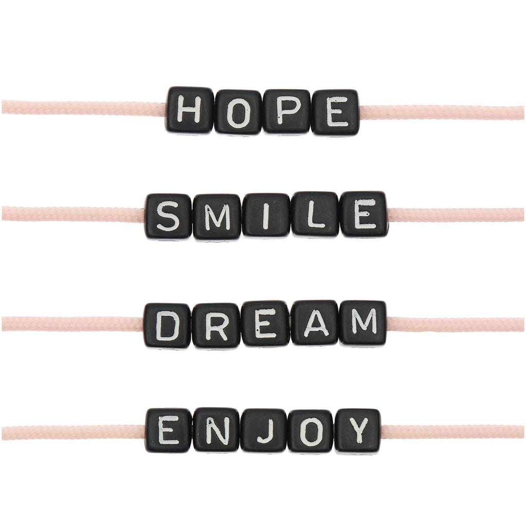 Pack de Mostacillas Ponii Beads <br> Cube Bead Black (Hope/Smile/Dream/Enjoy)
