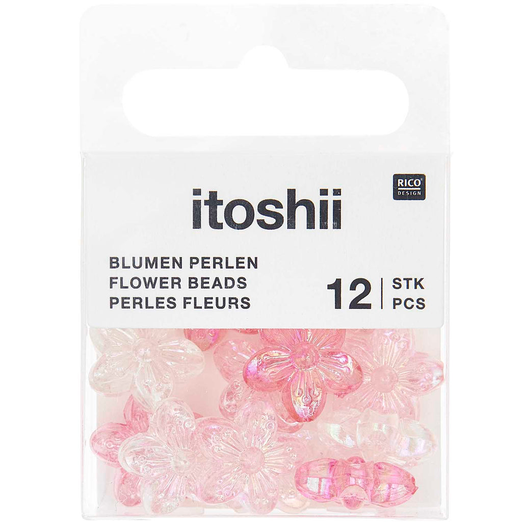 Pack de Mostacillas con Forma de Flor Ponii Beads <br> Pink Mix Holographic (12pcs)
