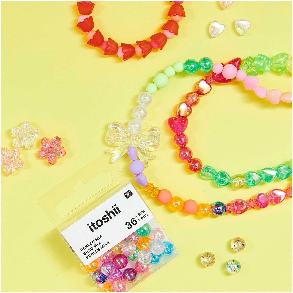 Pack de Mostacillas con Forma de Flor Ponii Beads <br> Pink Mix Holographic (12pcs)