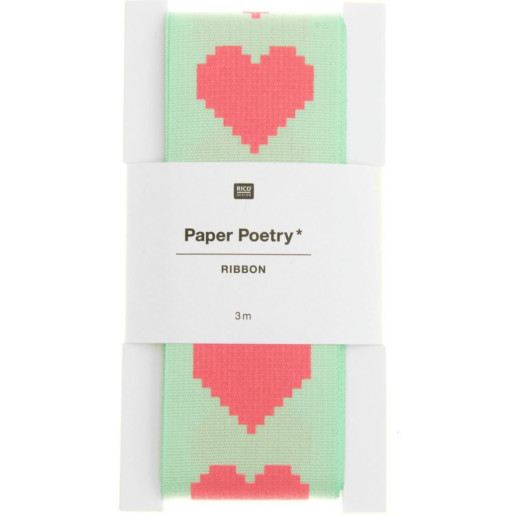 Cinta de Tafetán Para Regalos y Decoraciones <br> Colección "Pixel Hearts," 38mm/3 metros (Elegir Color)