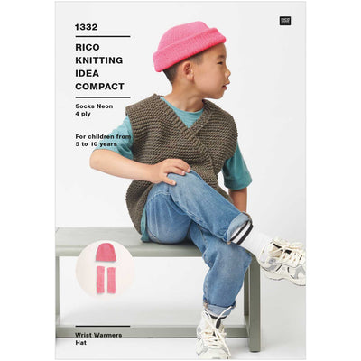 Patrones de Gorro y Mitones Sin Dedos (5 a 10 años)  Rico Knitting Idea Compact Pattern Nro. 1332