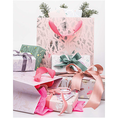 Bolsa de Regalo Grande  Rosada Ramitas Navidad