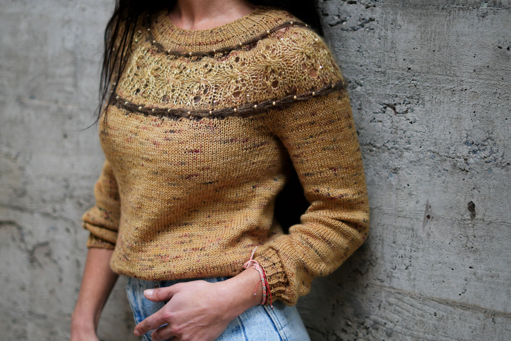 Patrón Digital Descargable "Golden Dust Sweater" - Pope Vergara (Incluye Inglés y Español)