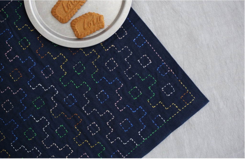 Sashiko Sampler / Tela Azul 100% Algodón con Diseño Sashiko <br> Distintos Diseños
