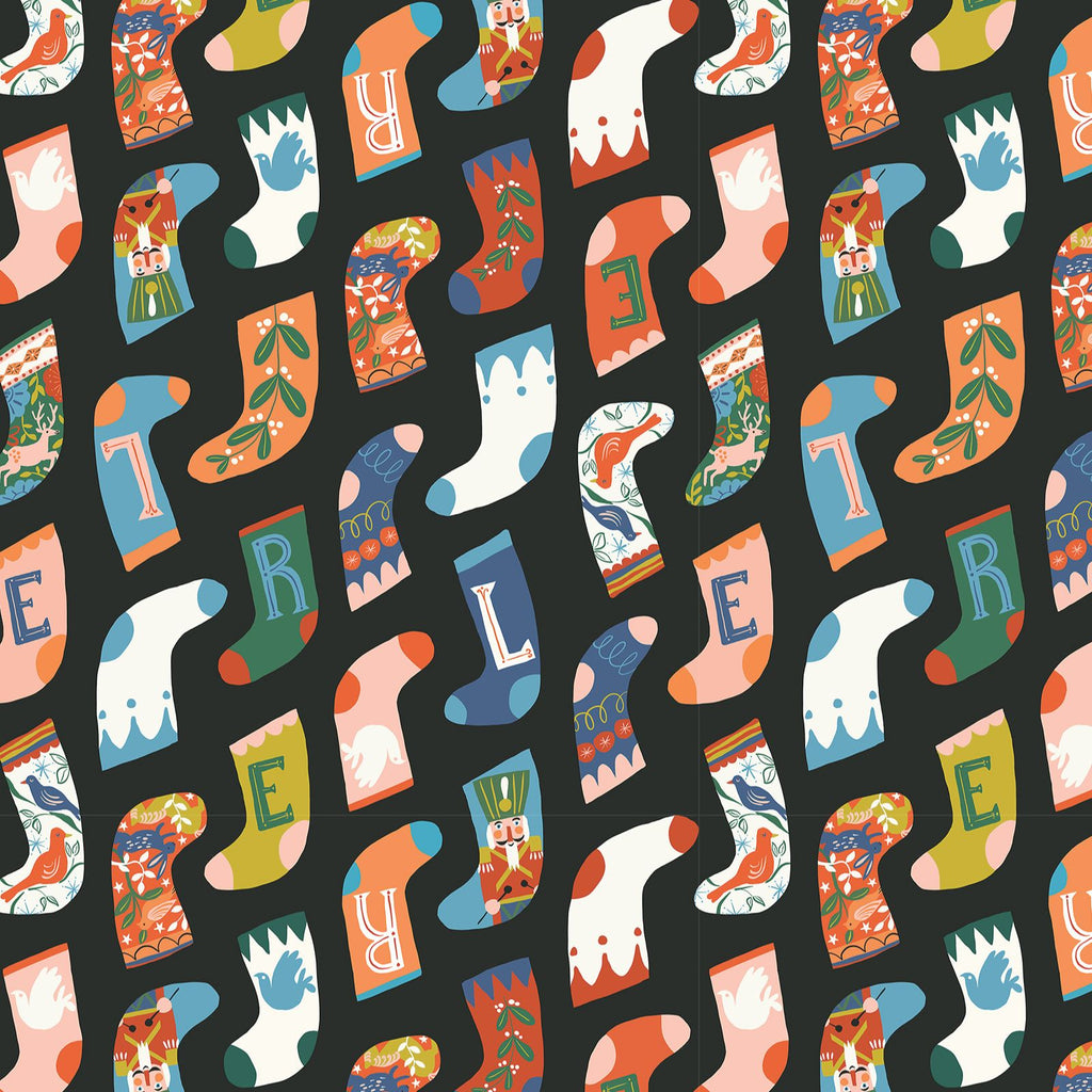 Tela Navidad Popelina "Stockings" (100% Algodón Orgánico) <br> De corte, 110cm de ancho