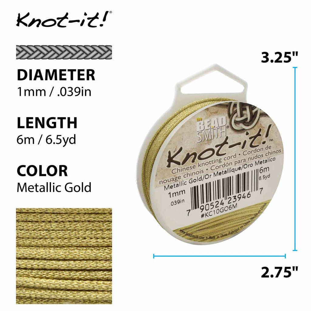 Hilo Tripolino Metalizado "Knot-It Cord" <br> 1.00 mm - 6 mts (Elegir Color)