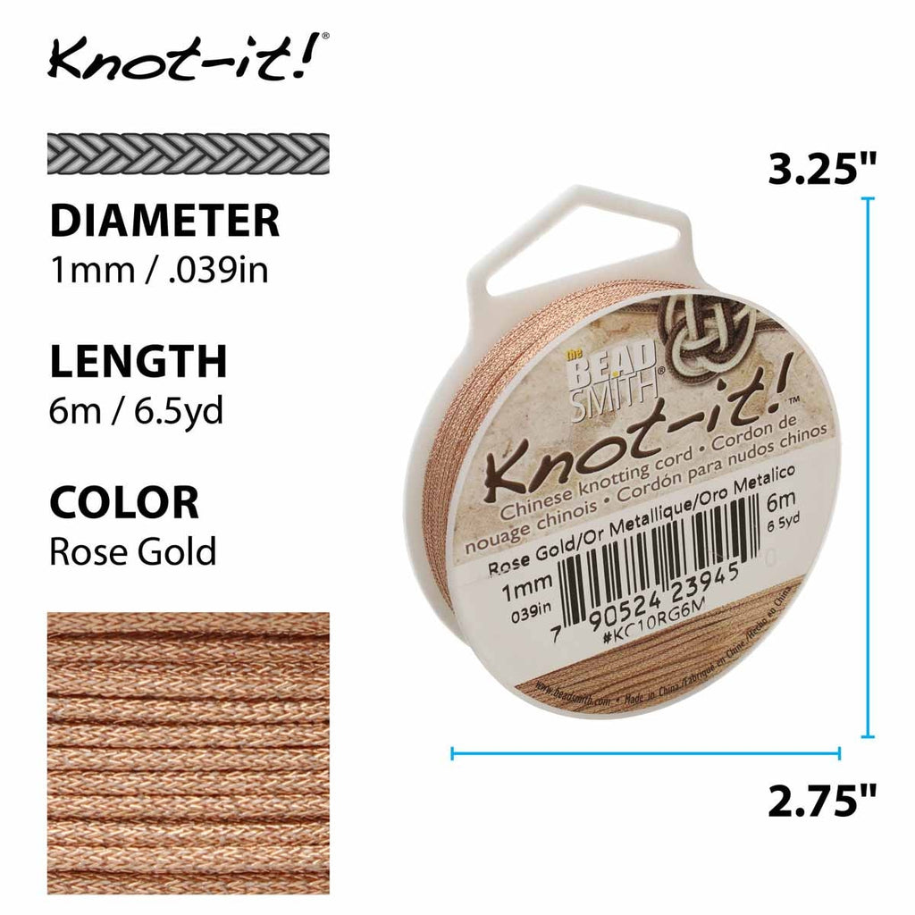 Hilo Tripolino Metalizado "Knot-It Cord" <br> 1.00 mm - 6 mts (Elegir Color)