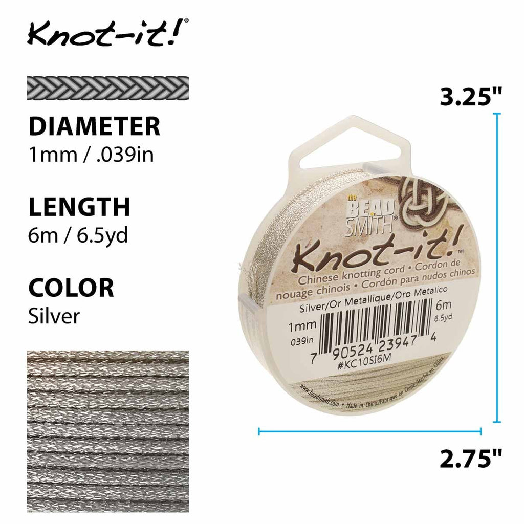 Hilo Tripolino Metalizado "Knot-It Cord" <br> 1.00 mm - 6 mts (Elegir Color)