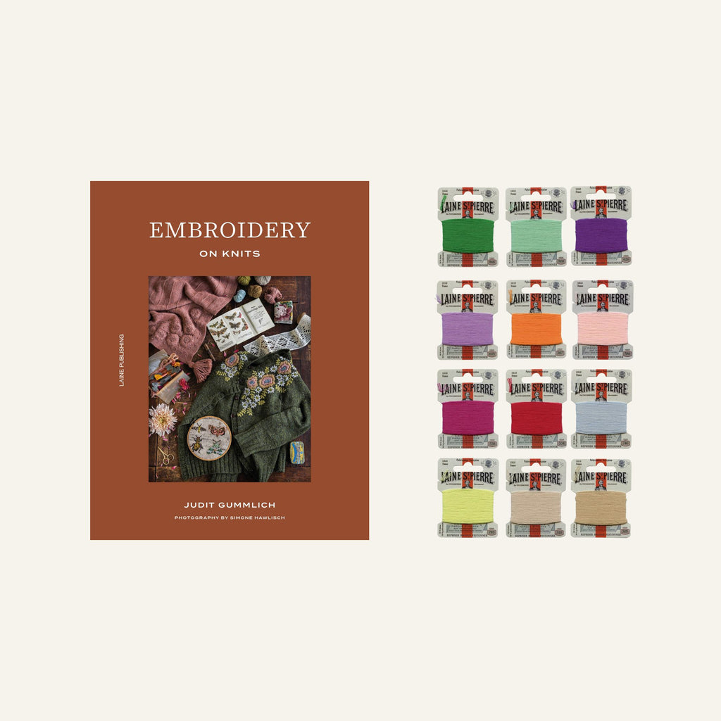 Kit Libro "Embroidery on Knits" de Laine <br>  Incluye Libro "Embroidery on Knits" + Mix "Moderno" de 12 un. Lana Partida Francesa Sajou