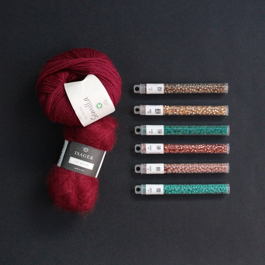 Kit de Hilados "Paint with Beads Scarf" de Pope Vergara <br> Mix Rojo