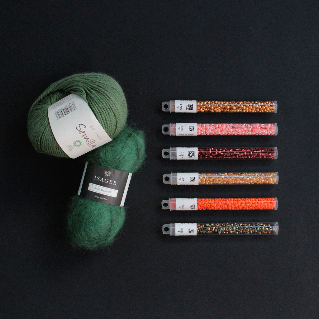 Kit de Hilados "Paint with Beads Scarf" de Pope Vergara <br> Mix Verde