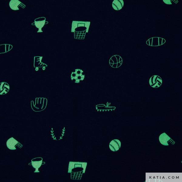 Tela Jersey "Glow in the Dark- Sports Holly Green" (95% Algodón/5% Elastán) <br> De Corte, 145cm de ancho