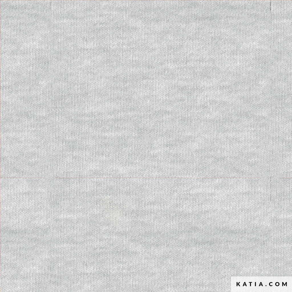 Tela de punto jersey de Katia Fabrics en color gris jaspeado (melange), con algodón y elastano, ideal para coser poleras y vestidos.