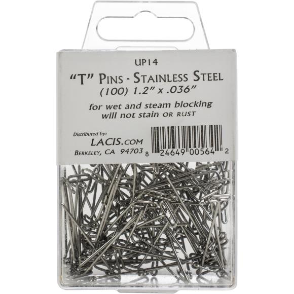 Lacis T‑Pins 1.2″ (100 u) – pines T de acero inoxidable para blocking y encaje