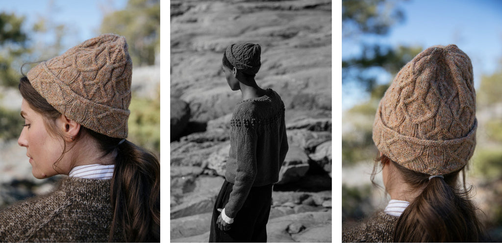 Laine Aniversario — gorro beige con trenzas, vistas del diseño