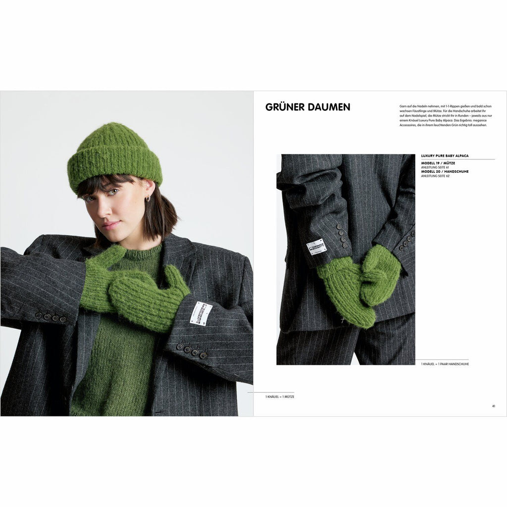 Libro de patrones de tejido Luxury Knits Natural Fibres de Rico Design, mostrando una prenda elegante tejida a mano.