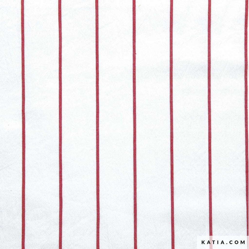 Tela "Nautic Stripes Cotton Red & Ecru" (98% Algodón - 2% Elastán) <br>De Corte, 135 cm de ancho