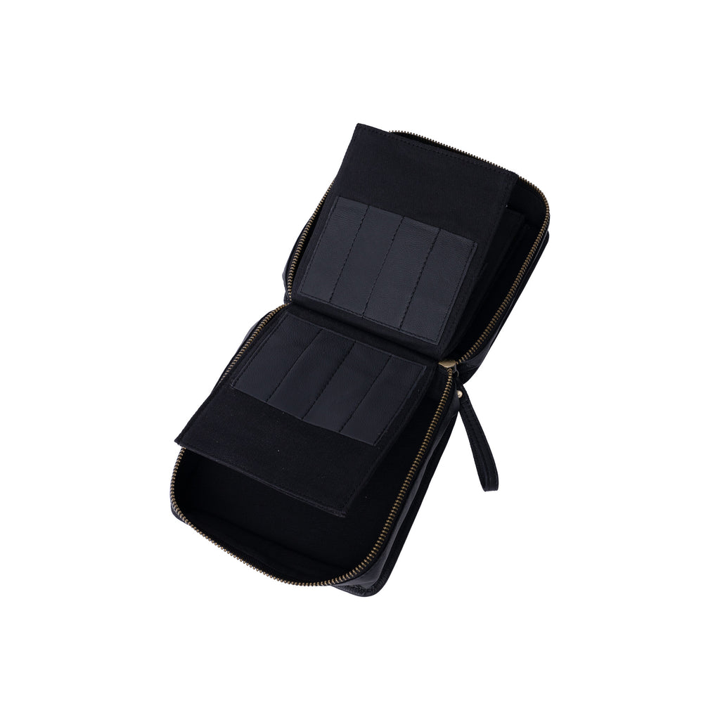 Estuche Organizador de Cuero para Palillos Intercambiables y/o Crochet Project 83 de Re:Designed (P083) en color Black – abierto