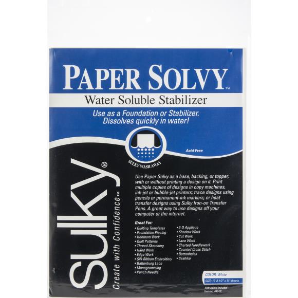 Sulky Paper Solvy estabilizador hidrosoluble 8.5x11 pulgadas – pack de 12 hojas para bordado y quilting