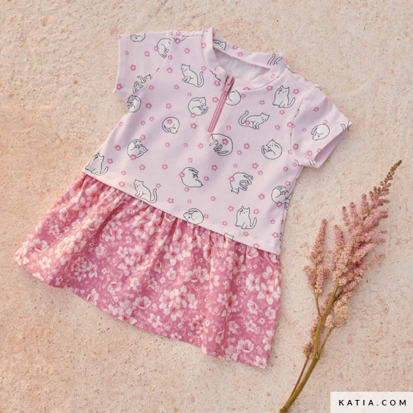 Tela Jersey "Cherry Blossom Cats" (95% Algodón/5% Elastán) <br> De Corte, 145cm de ancho