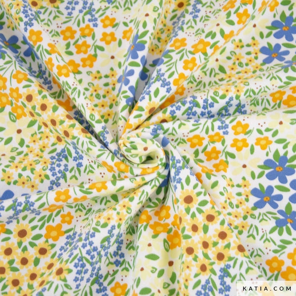 Tela Jersey "Sunflower Countryside" (95% Algodón/5% Elastán) <br> De Corte, 145cm de ancho