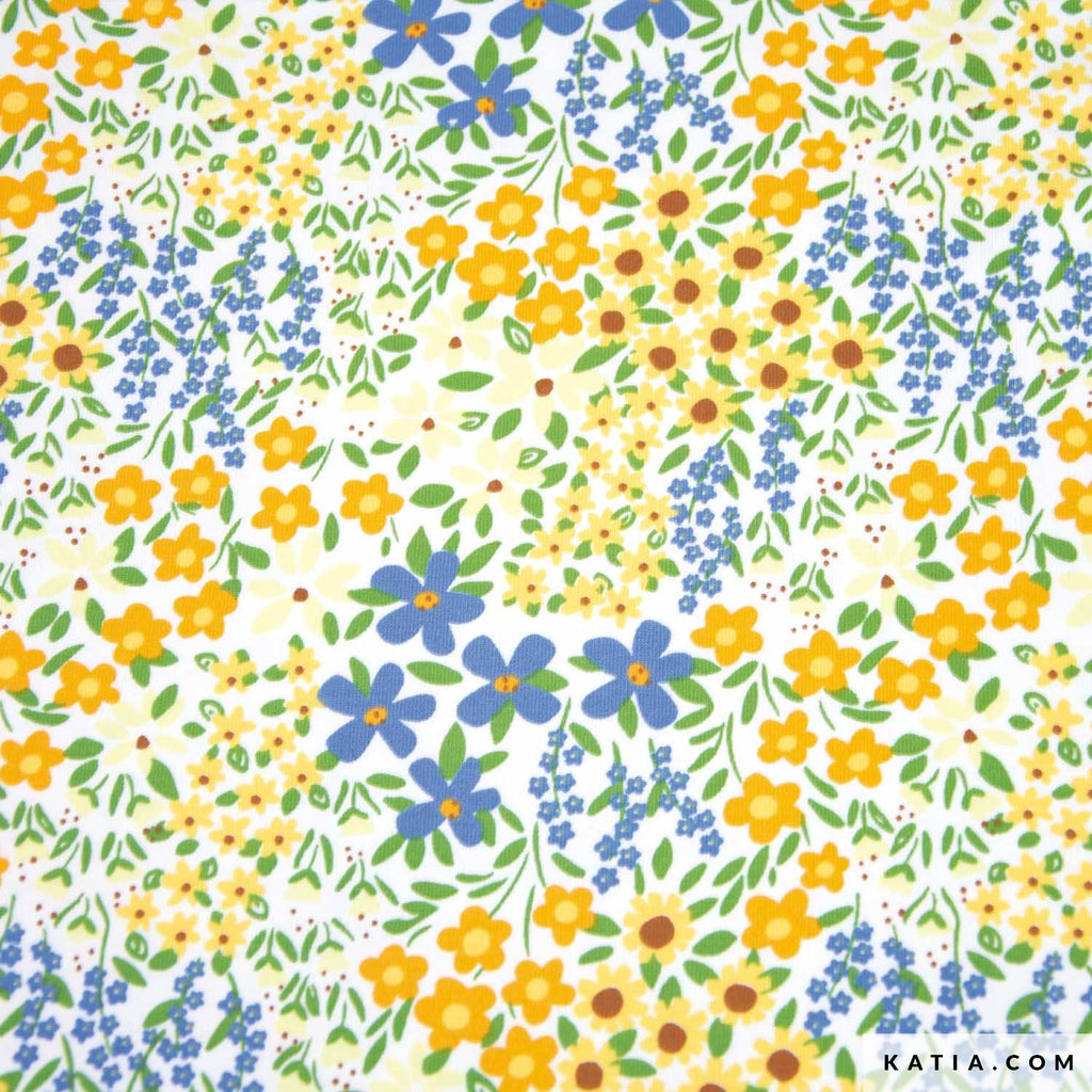 Tela Jersey "Sunflower Countryside" (95% Algodón/5% Elastán) <br> De Corte, 145cm de ancho