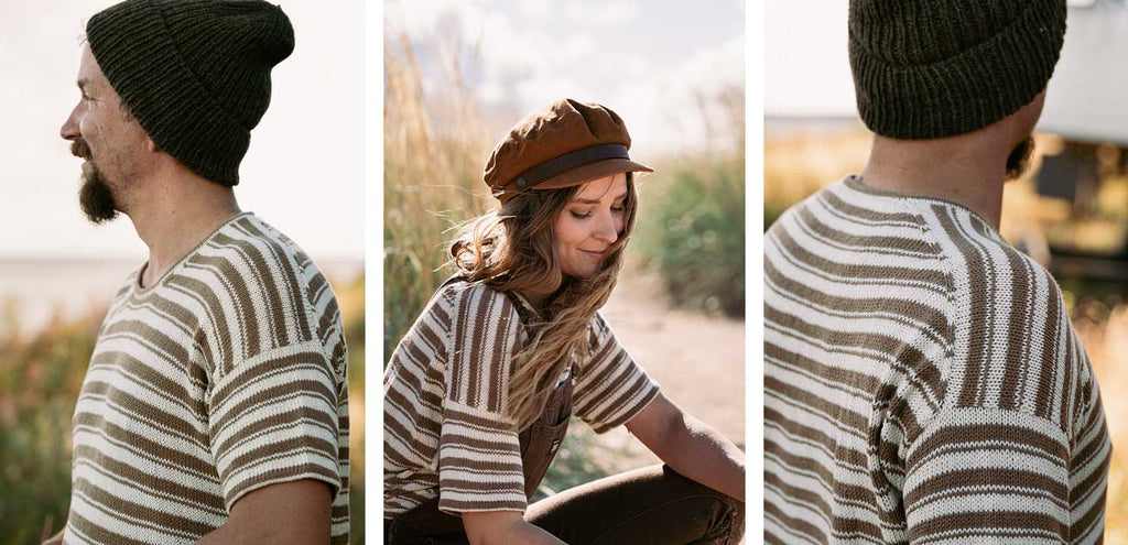 Unfolding Landscapes — suéter Heading North crudo con colorwork café, vistas del diseño