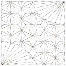 Yume Fukin White / Tela 100% Algodón con Diseño Sashiko  Sashimi de Crisantemo y Hoja de Cáñamo (11)