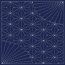 Yume Fukin Navy / Tela 100% Algodón con Diseño Sashiko  Crisantemo Sashimi y Hoja de Cáñamo (207)