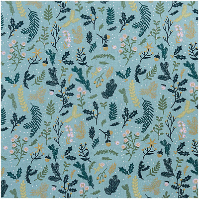 Tela Popelina Navidad Green, Branches Gold (100% Algodón)  De corte, 140 cm de Ancho