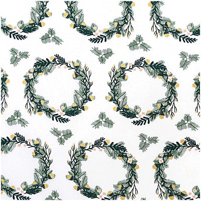 Tela Popelina Navidad White, Small Wreaths Gold (100% Algodón)  De corte, 140 cm de Ancho