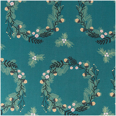 Tela Popelina Navidad Green, Big Wreath Gold (100% Algodón)  De corte, 140 cm de Ancho