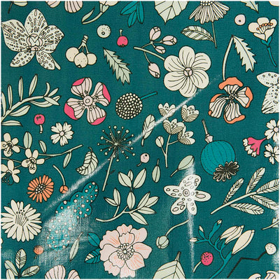 Tela Impermeable Green, Flowers with Neon (100% Algodón, PVC coated)  De Corte, Ancho 140 cm