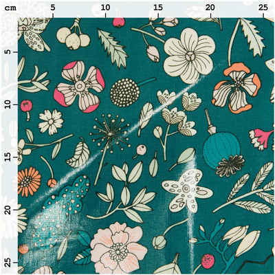 Tela Impermeable Green, Flowers with Neon (100% Algodón, PVC coated)  De Corte, Ancho 140 cm