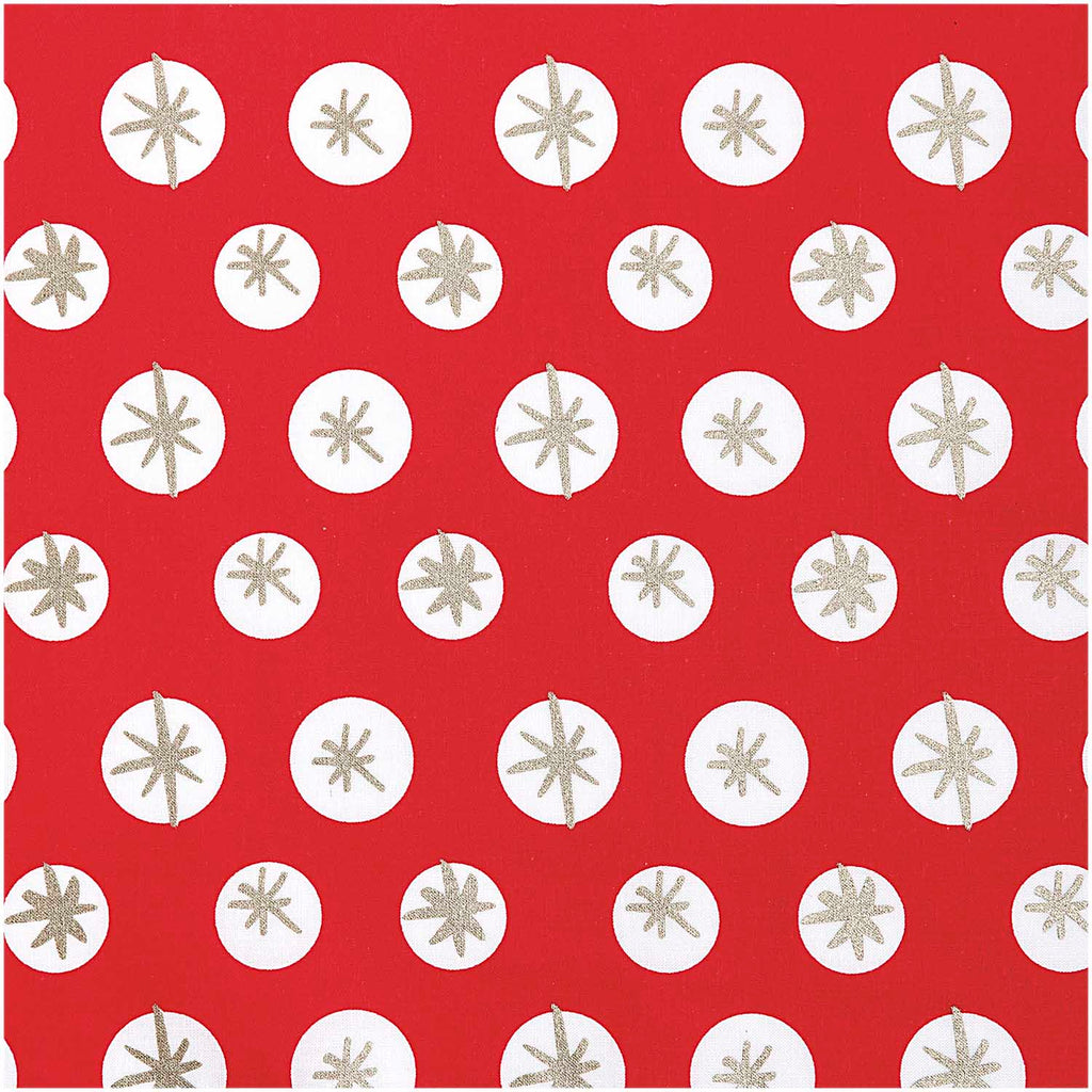 Tela Popelina Navidad, Red, Snowflakes, Gold (100% Algodón) <br> De corte, 140 cm de Ancho